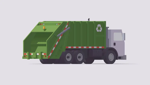 Camion Ordures Vert Vectoriel Chargeur Arrière Vue Derrière Illustration Isolée — Image vectorielle