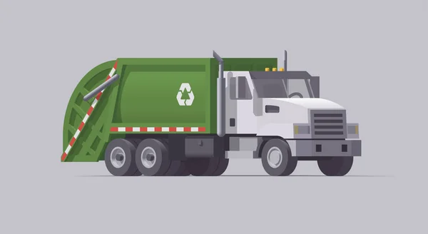 Vector Camión Basura Verde Cargador Trasero Ilustración Aislada Colección — Archivo Imágenes Vectoriales