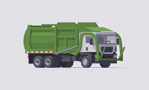 Vektor Hijau Truk Sampah Pembuka Depan Ilustrasi Yang Terisolasi Koleksi - Stok Vektor