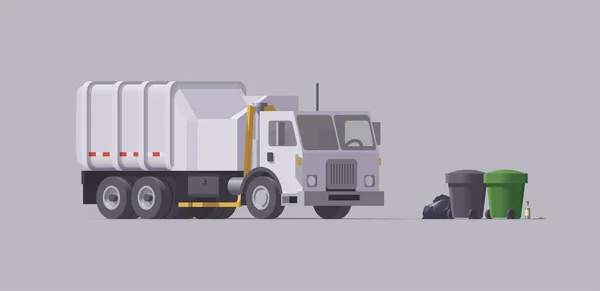 Camião Lixo Branco Vetorial Carregador Lateral Carregamento Lixo Isolado Ilustração — Vetor de Stock