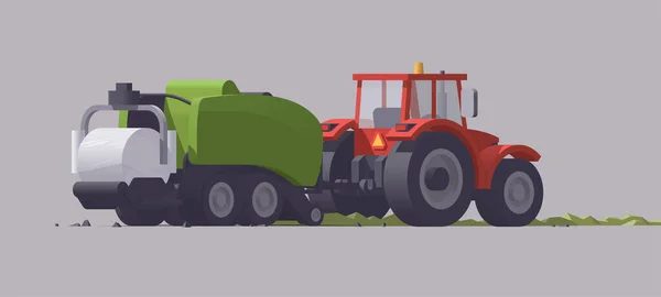 Vector Tractor Empacadora Redonda Envoltura Envoltura Envoltura Heno Hierba Ilustración — Vector de stock