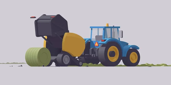 Vector Tractor Empacadora Redonda Empacadura Heno Hierba Ilustración Aislada Colección — Vector de stock