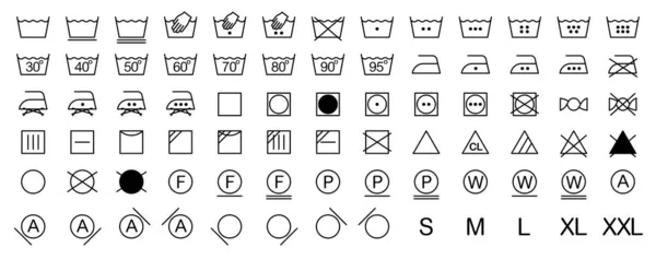 Σύνολο Εικονίδιο Σύμβολα Πλυντηρίου Εικονογράφηση Διανύσματος Μεμονωμένα Σημεία — Διανυσματικό Αρχείο
