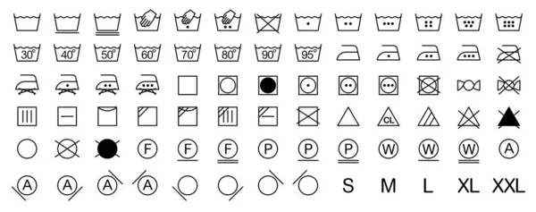 Lavanderia Símbolos Ícone Definido Ilustração Vetorial Sinais Isolados —  Vetores de Stock