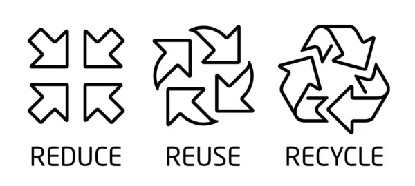 Vector Reduce Conjunto Símbolos Reciclaje Reutilización Esboza Iconos Sobre Fondo — Vector de stock