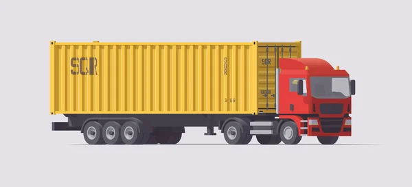 Semi Caminhão Transportando Reboque Recipiente Trator Europeu Isolado Ilustração Vetorial — Vetor de Stock
