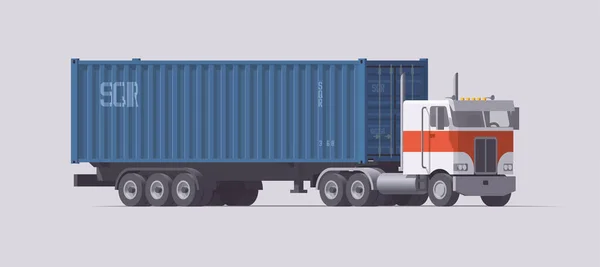 Ημι Φορτηγό Που Μεταφέρει Ρυμουλκούμενο Εμπορευματοκιβώτιο Απομονωμένο Αμερικανικό Ρετρό Τρακτέρ — Διανυσματικό Αρχείο