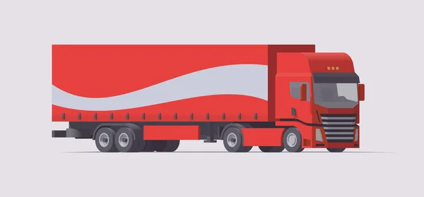 Red Semi Truck Carrying Trailer Isolated European Tractor Vector Illustration — Stock Vector