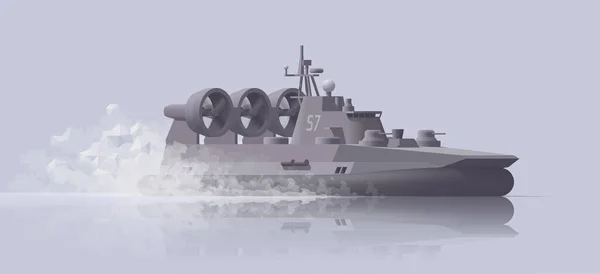 Hafif Arka Planda Hovercraft Savaş Gemisi Biçiyorum Vektör Çizimi Koleksiyon — Stok Vektör