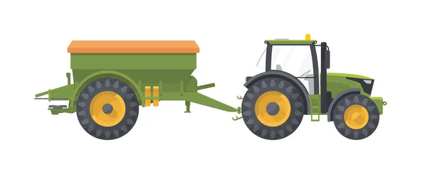 Juego Tractores Vector Plano Illustarion Máquina Agrícola Con Esparcidor Colección Ilustración de stock