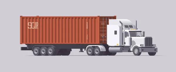 Semi Caminhão Transportando Reboque Recipiente Trator Retro Americano Isolado Ilustração Vetor De Stock