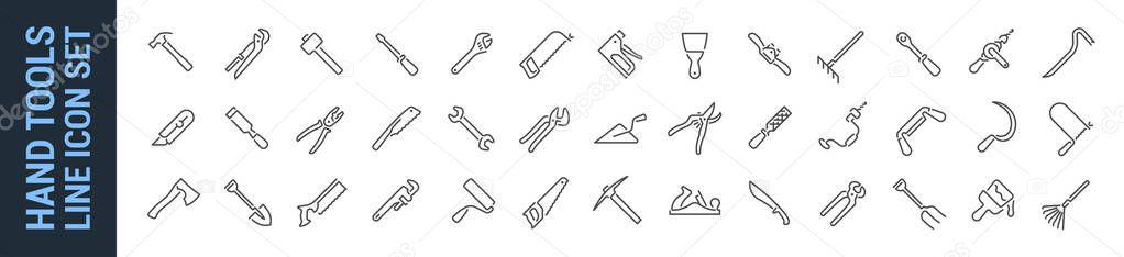 Hand tool line icon set. Vector isolated handware tools. Collection