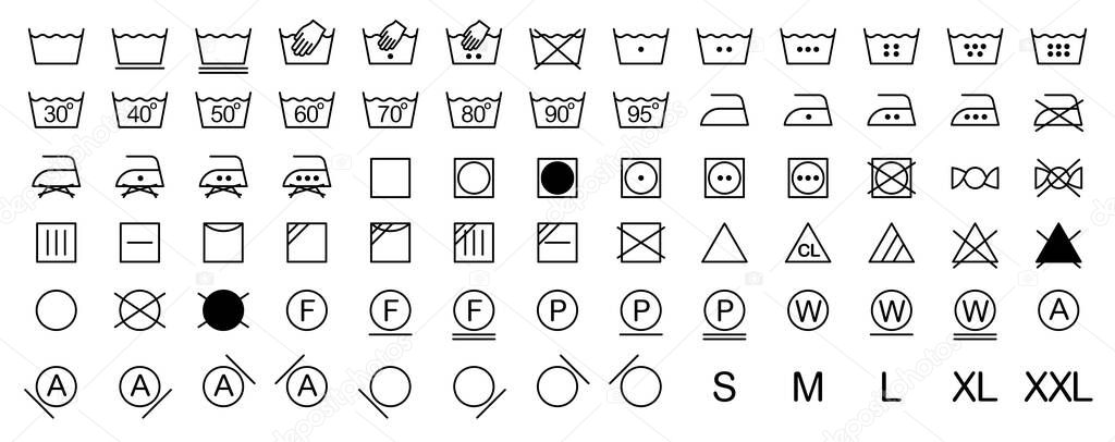 laundry symbols icon set. Vector illustration. Isolated signs