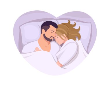 Uyuyan çift. Erkek ve kadın yatakta yatıyor. Vektör çizimi. Koleksiyon