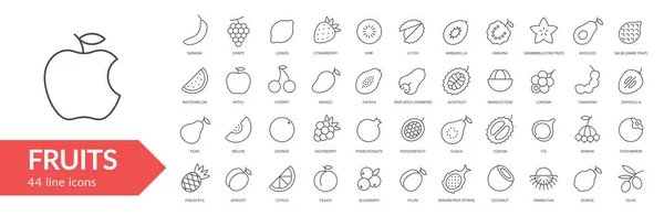 Conjunto Iconos Línea Frutas Signos Aislados Sobre Fondo Blanco Ilustración — Archivo Imágenes Vectoriales