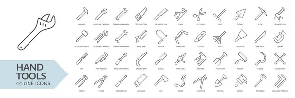 Outillage Main Ligne Icône Ensemble Signes Isolés Sur Fond Blanc — Image vectorielle