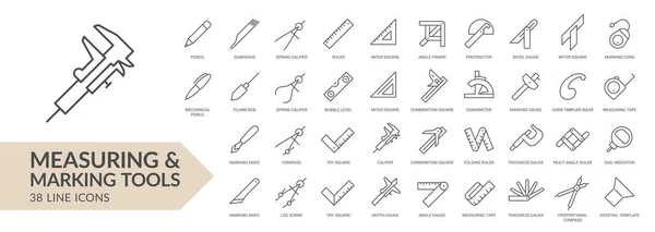 Meet Markeergereedschap Line Icon Set Geïsoleerde Borden Witte Achtergrond Vectorillustratie — Stockvector