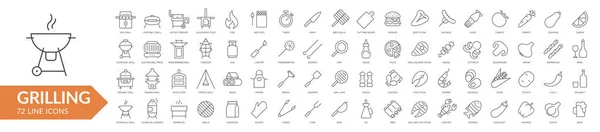 Grillen Bbq Linie Icon Set Vereinzelte Zeichen Auf Weißem Hintergrund — Stockvektor