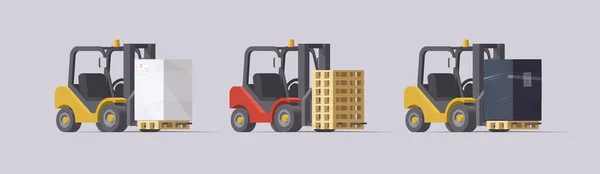 Vector Forklift Set 화물을 화물이 배경에 있습니다 컬렉션 — 스톡 벡터