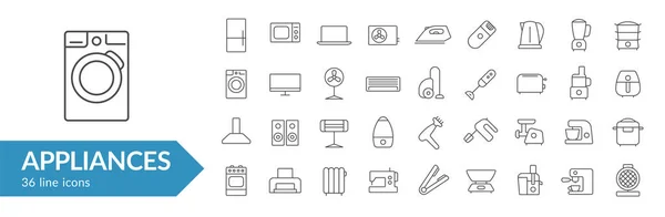 Haushaltsgeräte Leitungssymbole Gesetzt Vereinzelte Zeichen Auf Weißem Hintergrund Vektorillustration — Stockvektor