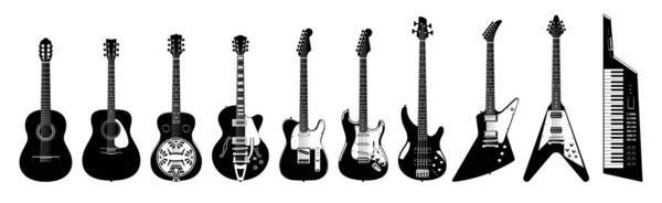 Gitar Ayarlandı Beyaz Arka Planda Akustik Elektrikli Gitarlar Vektör Monokrom — Stok Vektör