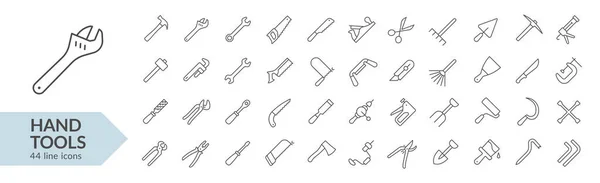 Outillage Main Ligne Icône Ensemble Signes Isolés Sur Fond Blanc — Image vectorielle