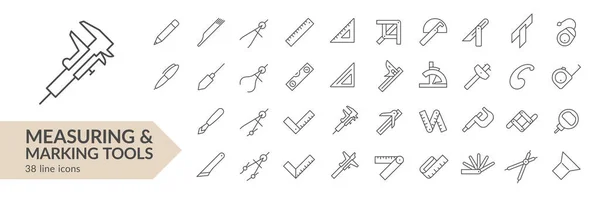 Набор Иконок Инструментов Измерения Маркировки Изолированные Знаки Белом Фоне Векторная — стоковый вектор
