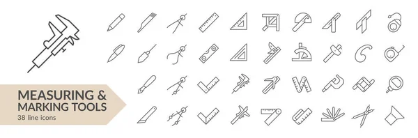 Meet Markeergereedschap Line Icon Set Geïsoleerde Borden Witte Achtergrond Vectorillustratie — Stockvector