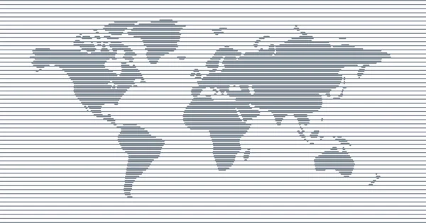 Weltkarte Modern Dekorativ Stilisiert Linie Kontinent Ozeane Vektorillustration — Stockvektor