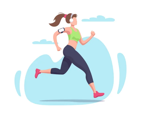 Düz koşan kadın. Sporcu, fitness, spor. Vektör çizimi. Koleksiyon