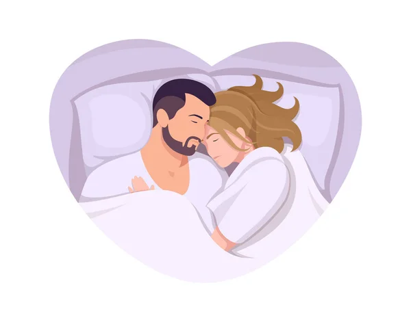 Plat Slapend Stel Man Vrouw Liggen Bed Vector Illustratie Inzameling — Stockvector