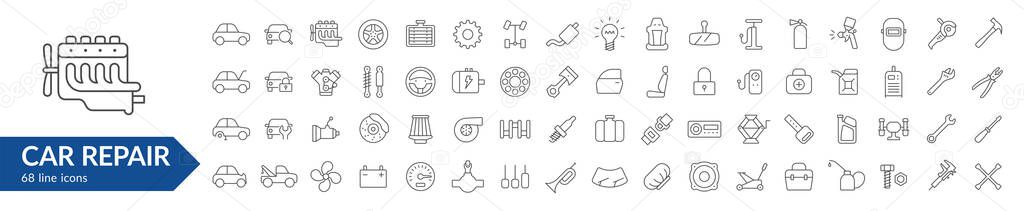 Car repair line icon set. Isolated signs on white background. Services & car parts & toolsVector illustration