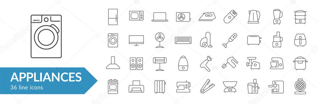 Appliances line icon set. Isolated signs on white background. Vector illustration