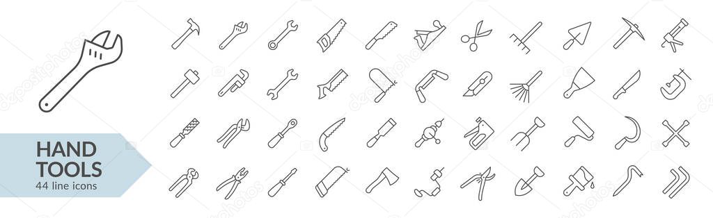 Hand tools line icon set. Isolated signs on white background. Vector illustration