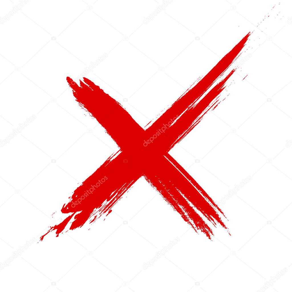 Red cross sign. Grunge X symbol. Realistic brush. Collection