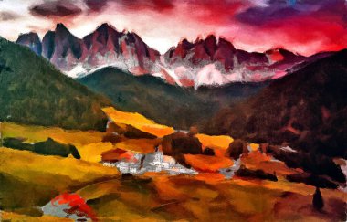 Dağ köyü Renkli dijital sanat eserleri