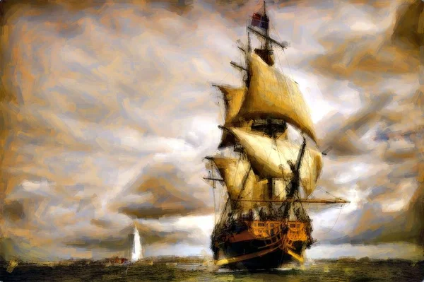 古いセーリング船のデジタルアートワーク — ストック写真