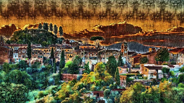 Village in Southern Europe   Colored digital artwork