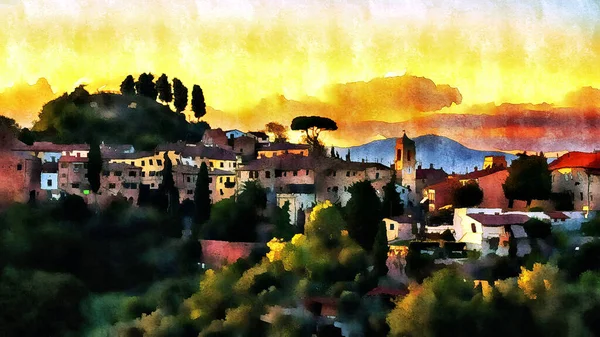 Villaggio Nell Europa Meridionale Opere Arte Digitali Colorate — Foto Stock