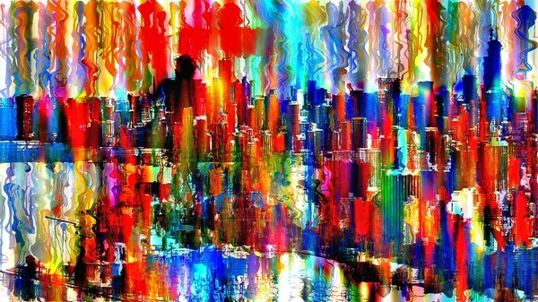 Yağmurda Şehir - Renkli soyut dijital sanat eseri