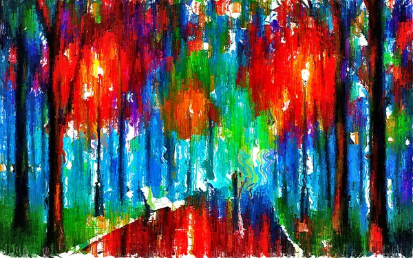 Parktaki Yağmur - Renkli soyut dijital sanat eseri