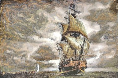 Eski yelkenli gemi - Renkli dijital sanat eseri