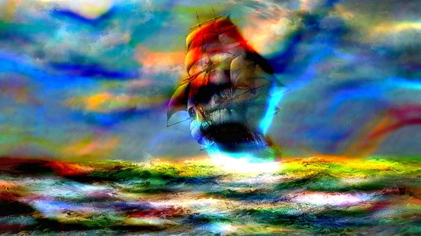 Eski yelkenli gemi - Renkli dijital sanat eseri