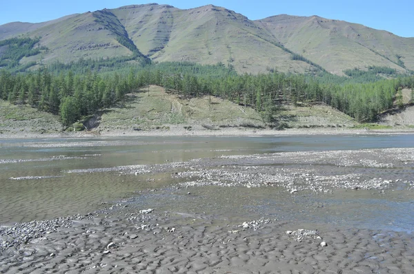 Pebble spits in the riverbed Suntar. — Stock Photo, Image