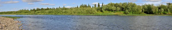 Panoramic river landscape in the polar Urals. — Stock Photo, Image