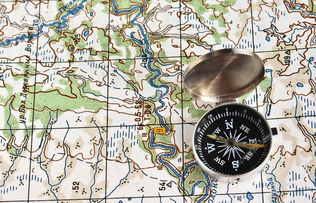 compass and map.