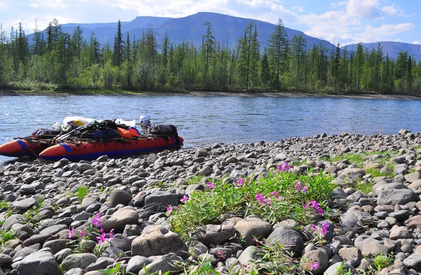 Spor katamaran çakıllı sahilde. 