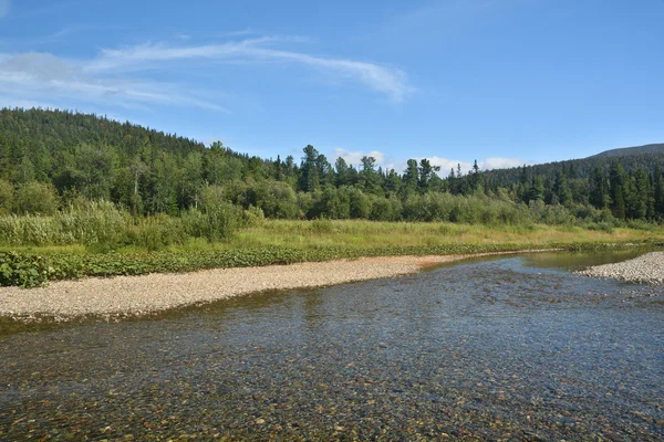 Fiume Shchugor nella taiga montana degli Urali del Nord . — Foto Stock