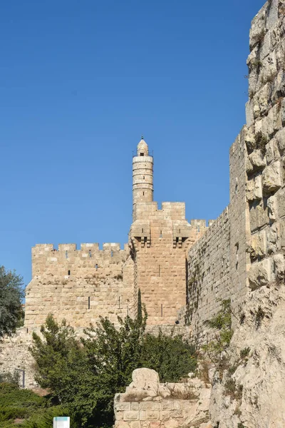 Torre David Famoso Minarete Ciudad Vieja Jerusalén —  Fotos de Stock