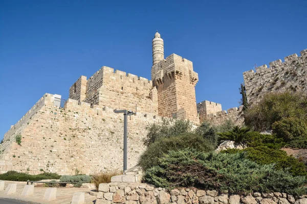 Torre David Famoso Minarete Ciudad Vieja Jerusalén —  Fotos de Stock